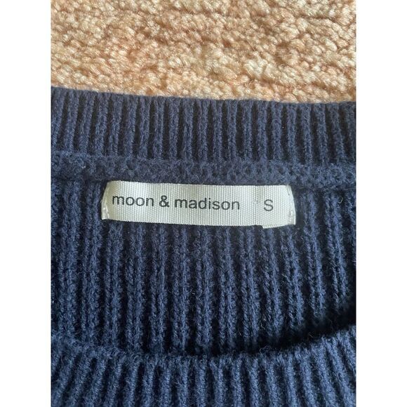 Moon Madison Navy White Striped Sleeveless Knit Sweater Size Small Cotton Blend - Picture 2 of 7